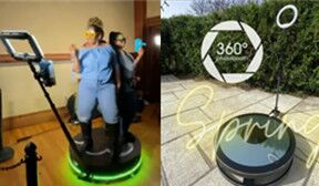 Two people on a 360 camera photo booth